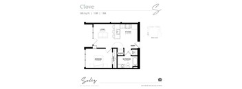 An apartment floor plan at Solis at Jackson Station in Salt Lake City, Utah.