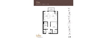 The Day floor plan, an alcove floor plan at Harlow Apartments in Chanhassen.
