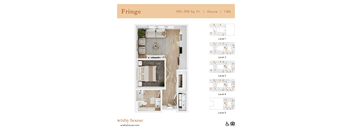 A top-down 3D view of the Fringe floor plan at Wixby House in Austin, TX.