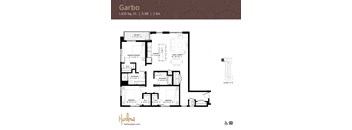 The Garbo floor plan, a three-bedroom two-bathroom floor plan at Harlow Apartments in Chanhassen.
