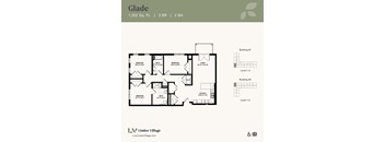 A floor plan for a 1,302 square foot, 3 bedroom, 2 bathroom apartment at Linden Village.
