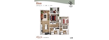 A top-down 3D view of the Glaze floor plan at Allers Landing in Austin, TX.