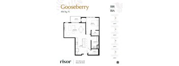 A floor plan for a 1BR 1BA apartment at Gooseberry, 856 Sq. Ft.