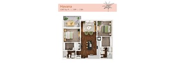 A top-down 3D view of the Havana floor plan at The Karlyn of Naples in Naples, FL.