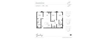 An apartment floor plan at Solis at Jackson Station in Salt Lake City, Utah.