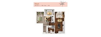 A top-down 3D view of the Keys floor plan at The Karlyn of Naples in Naples, FL.