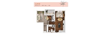 A top-down 3D view of the Lanai floor plan at The Karlyn of Naples in Naples, FL.