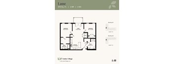A top-down 3D view of the Lane floor plan at Linden Village in Charlotte, NC