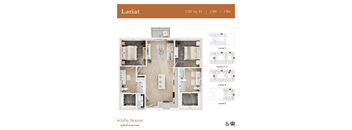 A top-down 3D view of the Lariat floor plan at Wixby House in Austin, TX.
