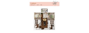 A top-down 3D view of the Lisbon floor plan at The Karlyn of Naples in Naples, FL.