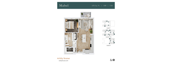 A top-down 3D view of the Mabel floor plan at Wixby House in Austin, TX.