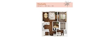 A top-down 3D view of the Marbella floor plan at The Karlyn of Naples in Naples, FL.