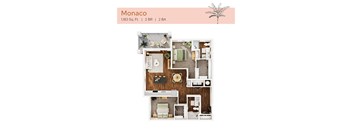 A top-down 3D view of the Monaco floor plan at The Karlyn of Naples in Naples, FL.