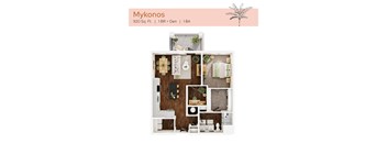 A top-down 3D view of the Mykonos floor plan at The Karlyn of Naples in Naples, FL.