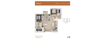 A top-down 3D view of the Nash floor plan at Wixby House in Austin, TX.