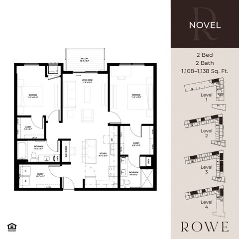 A black and white image of a house floor plan with the title "NOVEL" and the logo of "ROWE".