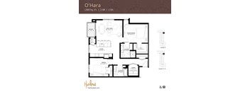 The O'Hara floor plan, a two-bedroom two-bathroom floor plan at Harlow Apartments in Chanhassen.