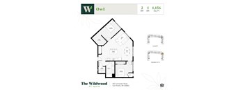 An apartment floor plan for The Wildwood at Main.