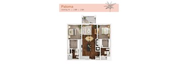 A top-down 3D view of the Paloma floor plan at The Karlyn of Naples in Naples, FL.
