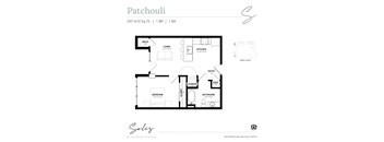 An apartment floor plan at Solis at Jackson Station in Salt Lake City, Utah.