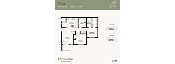 The Pine floor plan at Linden Village in Charlotte, NC.