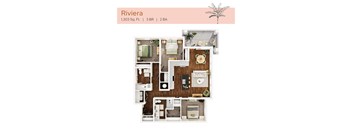 A top-down 3D view of the Riviera floor plan at The Karlyn of Naples in Naples, FL.