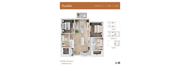 A top-down 3D view of the Saddle floor plan at Wixby House in Austin, TX.