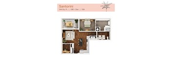 A top-down 3D view of the Santorini floor plan at The Karlyn of Naples in Naples, FL.