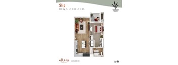 A top-down 3D view of the Slip floor plan at Allers Landing in Austin, TX.