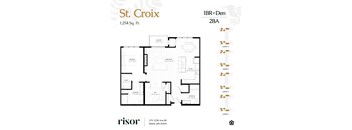 A floor plan for a 1BR+Den apartment at St. Croix.