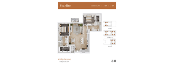A top-down 3D view of the Starlite floor plan at Wixby House in Austin, TX.