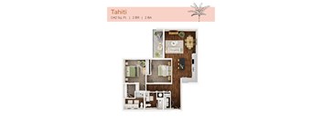 A top-down 3D view of the Tahiti floor plan at The Karlyn of Naples in Naples, FL.