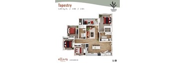 A top-down 3D view of the Tapestry floor plan at Allers Landing in Austin, TX.