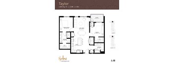 The Taylor floor plan, a two-bedroom two-bathroom floor plan at Harlow Apartments in Chanhassen.