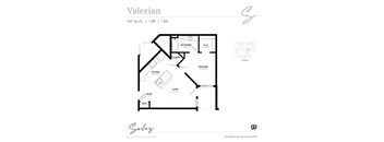 An apartment floor plan at Solis at Jackson Station in Salt Lake City, Utah.