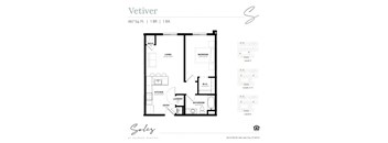 An apartment floor plan at Solis at Jackson Station in Salt Lake City, Utah.