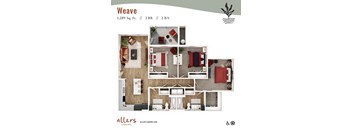 A top-down 3D view of the Weave floor plan at Allers Landing in Austin, TX.