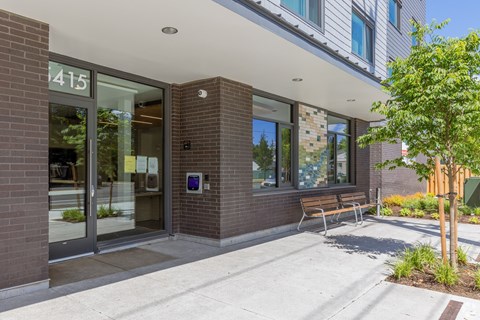 The image shows a building with the number 415 on it.