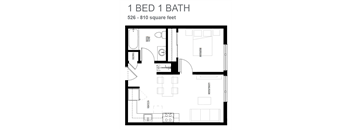 floor plan of a 1 bed 1 bath apartment
