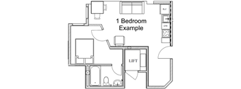 A floor plan of a one bedroom apartment.