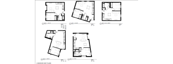 Six different floor plans for a 1 bedroom unit are displayed.