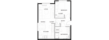 A black and white floor plan of a house with labeled rooms.