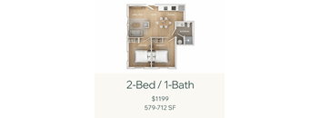 A 2-bedroom apartment with 1 bathroom is listed for $1199.