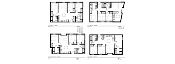 Four floor plans for apartments numbered 31-5915F, 31-1015F, 31-A0C-1032SF, and 31-995
