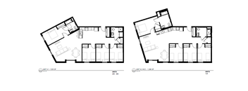 Two black and white floor plans of a house with Unit A and Unit B.