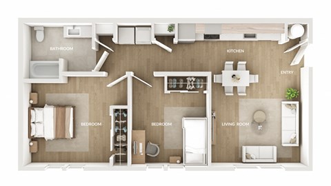 Beech Street Commons 2 Bedroom Floorplan Rendering