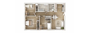 Beech Street Commons 3 Bedroom Floorplan Rendering