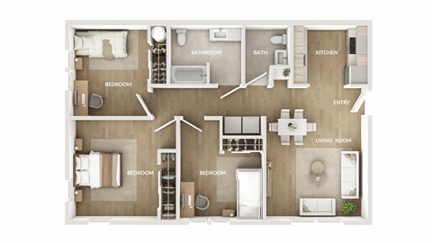 Beech Street Commons 3 Bedroom Floorplan Rendering