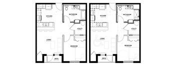 two floor plans for a house with two bedrooms and two bathrooms