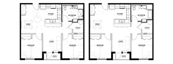 two floor plans for a house with two bedrooms and two bathrooms